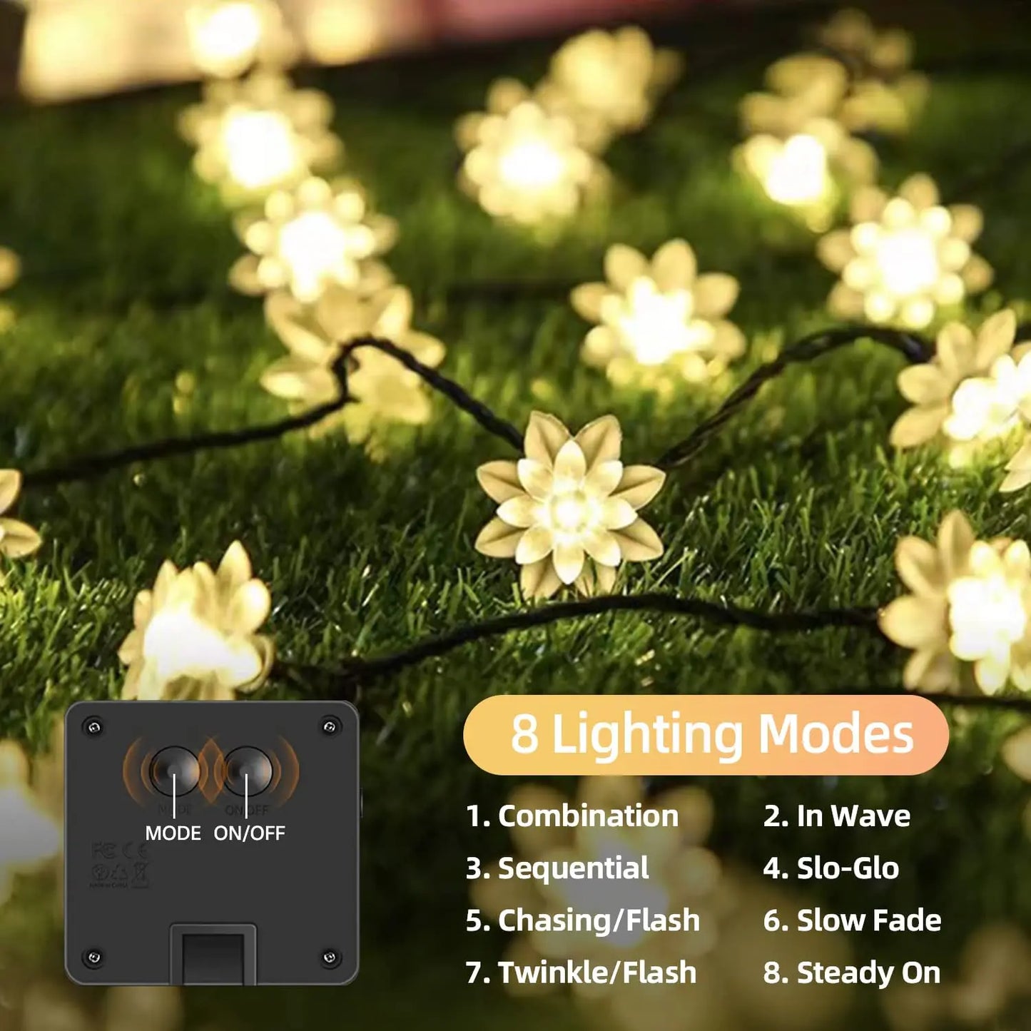Solar flower String Lights Outdoor Waterproof, 8 Modes Lotus flower sharp Outdoor Solar Powered String Lights for Patio