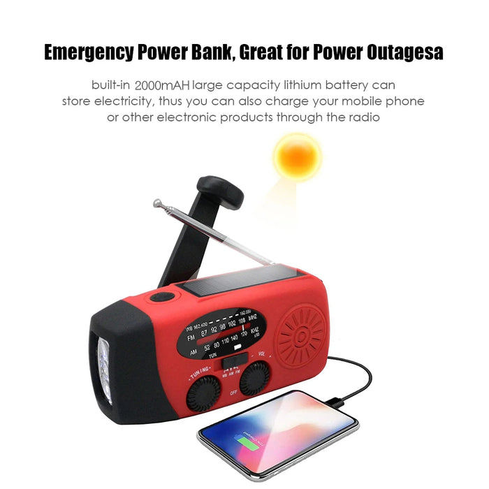 Hand Crank Solar Weather Radio 1200mAh AM/FM/NOAA Emergency Weather Radio Portable Power Bank with Solar Charging Battery 2024