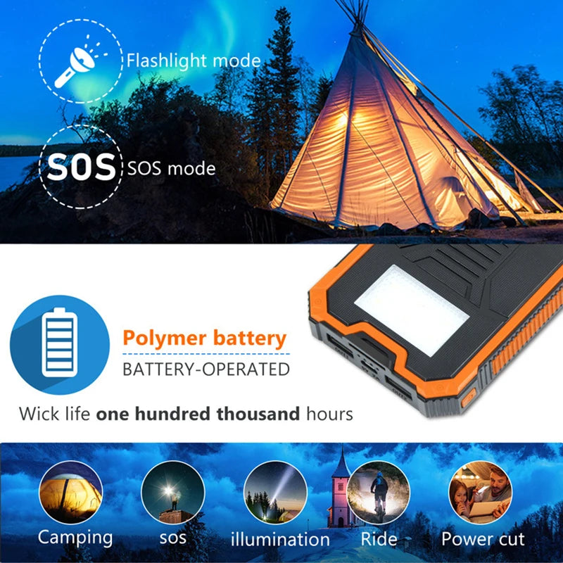 Xiaomi SolarPower 200000mAh Portable Power Bank Large Capacity Solar Outdoor External Battery Camping Fast Charging LED Display