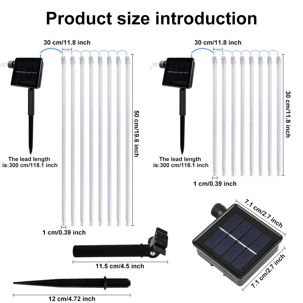 30/50cm Solar LED Meteor Shower Light Holiday String Light Waterproof Fairy Garden Decor Outdoor Led Street Garland Christmas