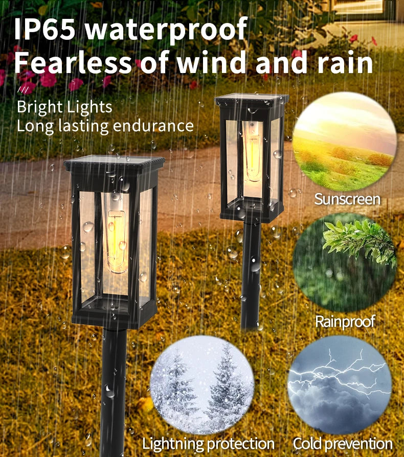 Retro Solar Pathway Warm Lights Outdoor Waterproof Solar Powered Garden for Walkway Yard Backyard Landscape Lighting Decorative
