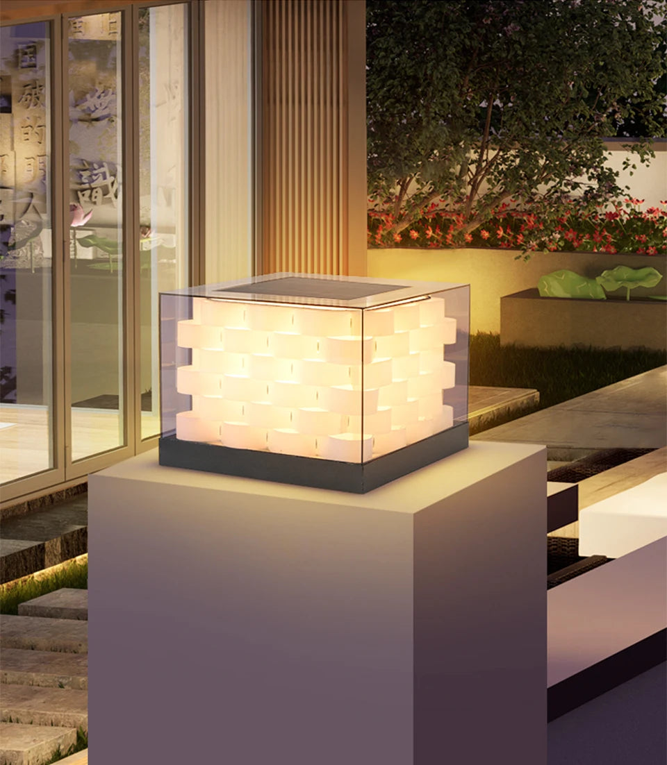 Outdoor Pillar Light Solar Powered Energy Saving IP65 Post Cap Lamp Auto Dusk-to-Dawn Sensor for Garden Villa Gate Pathway Fence