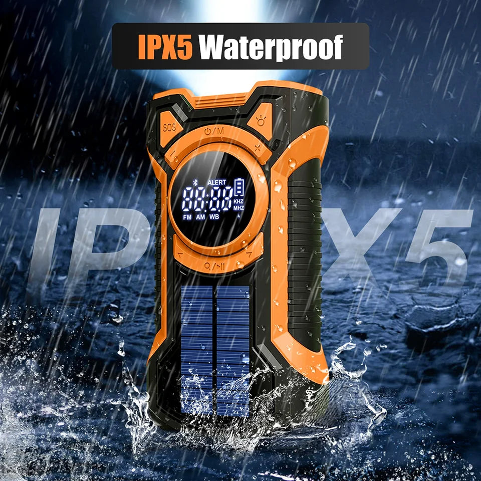5000mAh Emergency Radio Hand Crank Solar, IP65 Waterproof Dustproof Bluetooth 5.3 Portable AM/FM/NOAA Weather Alert Radio