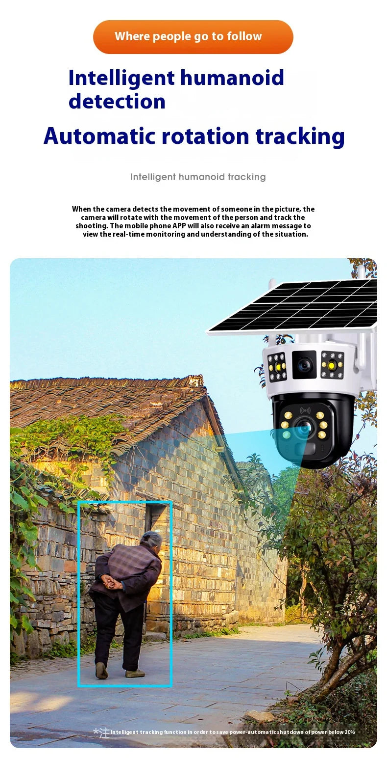 4G Solar Camera 6K 12MP Three Lens PTZ Dual screen PIR Human Tracking Color Night Vision Security CCTV Surveillance IP Camera