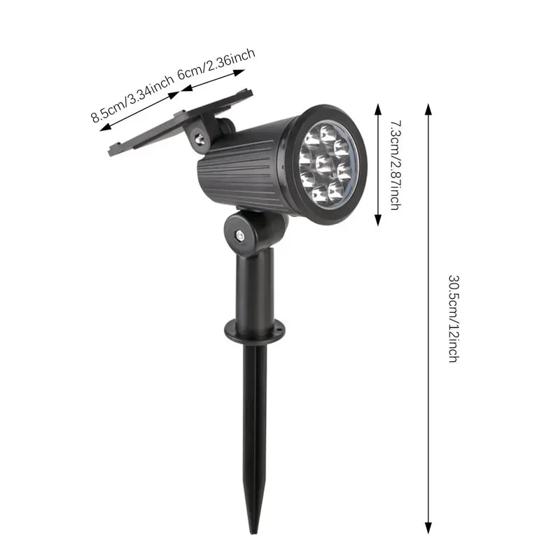 9 LED Solar Spotlights Outdoor IP65 Waterproof Brightness Adjustable Spot Light Garden Backyard Driveway Patio Decor Lamp