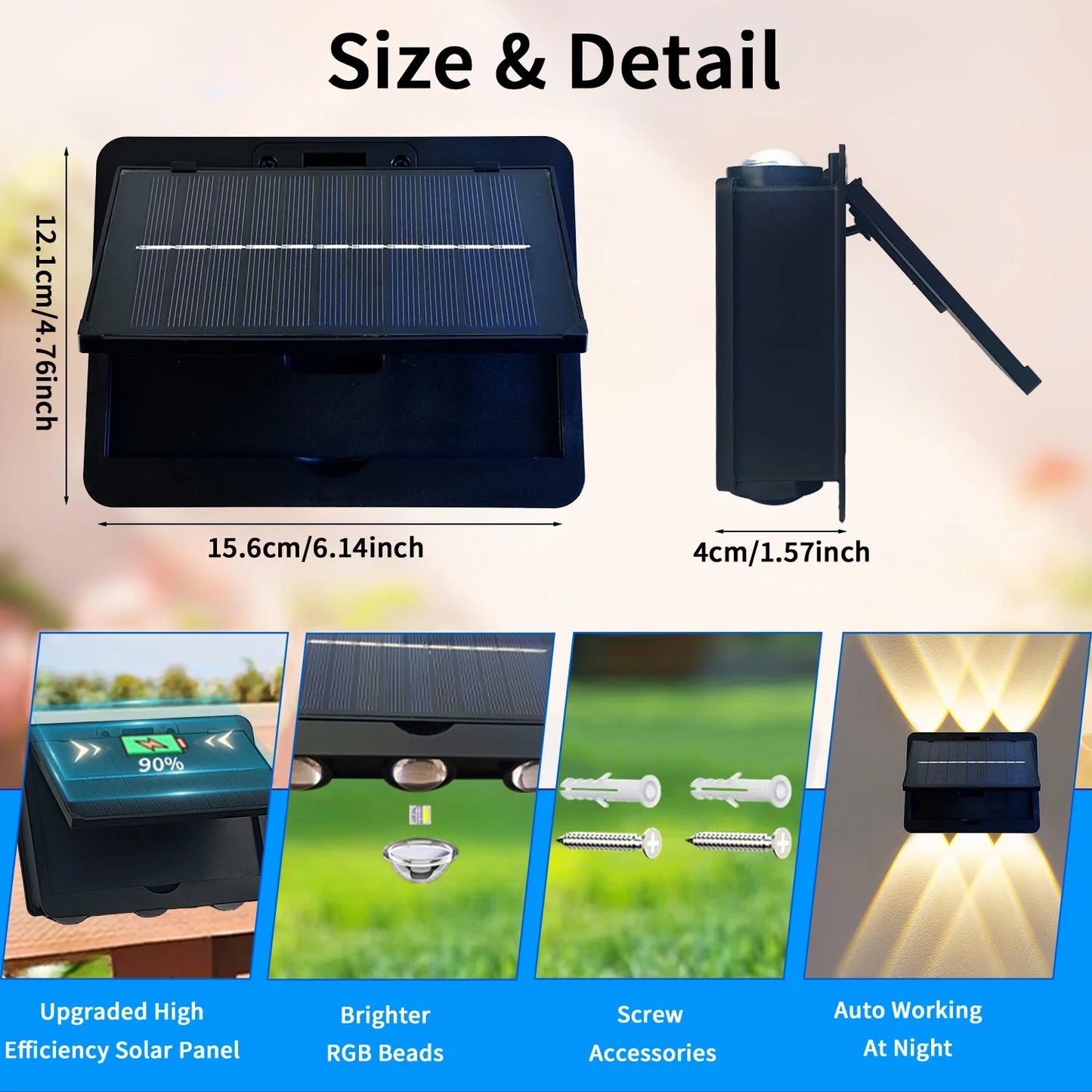 Solar Fence Lights IP54 Fence Solar Light Outdoor Fence Light for Outside Backyard/Railing/Step/Patio/Stair Railings and Wall