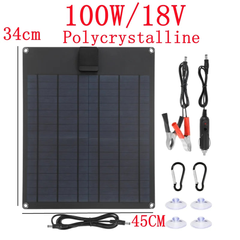 50W/100W Portable Solar Panel USB Outdoor Mobile Power DIY Travel Cell Phone Charger Car Yacht 12V18V Battery Pack Power Panel