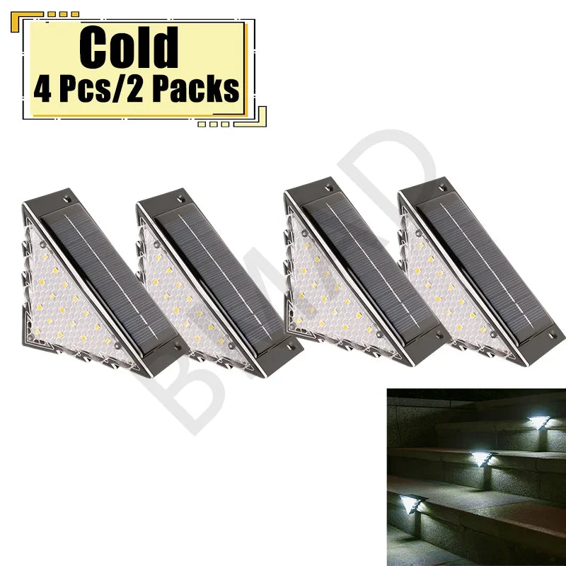 Outdoor Solar Step Lamp Two-Tone Triangle LED Waterproof Auto-On Deck Lantern for Patio Yard Driveway Porch Decorative Lighting