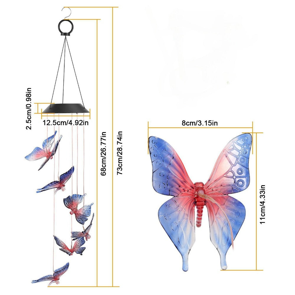 Solar Light Butterfly Windchime Light Rechargeable Christmas All Hallows' Day Party Atmosphere Landscape Balcony Decoration Lamp
