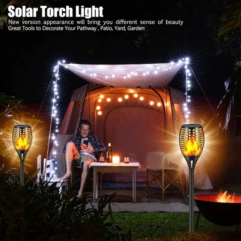 1-12PCS 12LED Solar Flame Torch Light Flickering Light Waterproof Garden Decoration Outdoor Lawn Path Yard Patio Floor Lamp