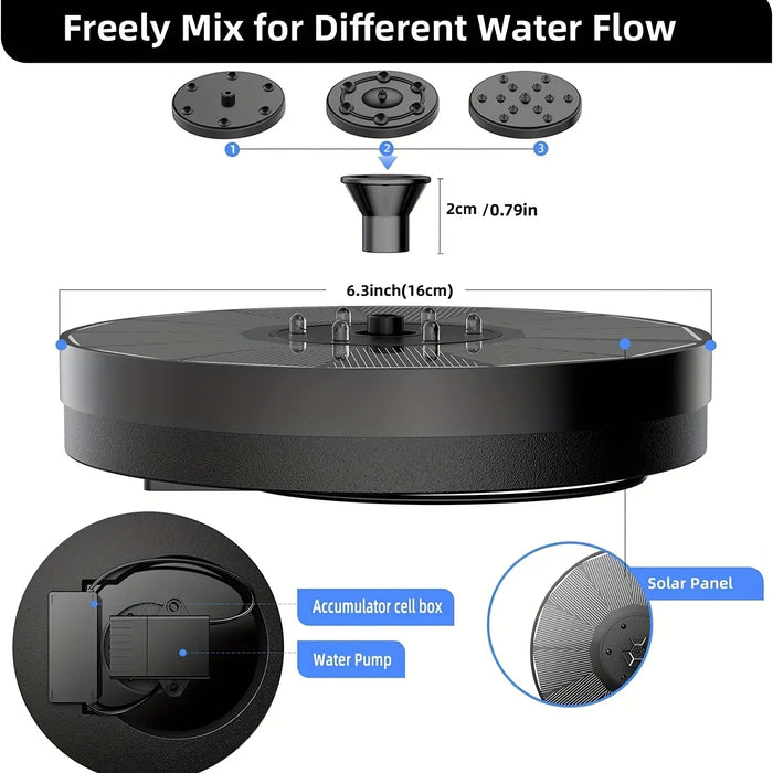 6.5W LED Solar Fountain Pump with Lights, for Bird Bath Pool, Solar Water Fountain with Battery, for Outdoor, Garden Decoration