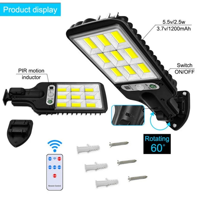 Solar 108COB Led Courtyard Wall Lamp With 3 Mode Waterproof Motion Sensor Security Lighting Street Lights for Garden Patio Path