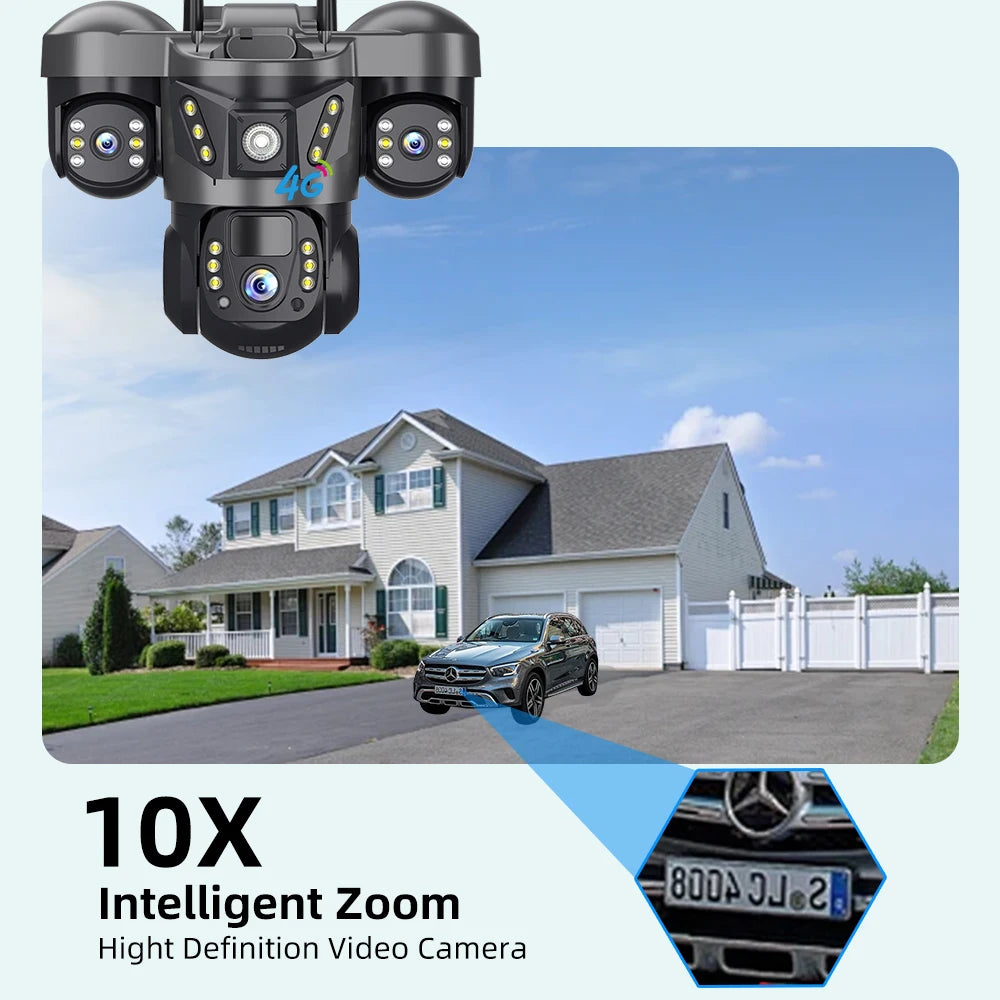 15MP 4G Solar Camera PTZ Outdoor CCTV Triple Lens Three Screen PIR Colour Night Vision Weatherproof V380 PRO Cameras