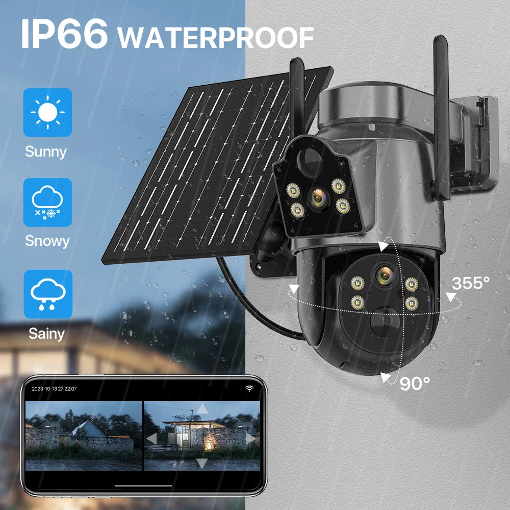 Solar Camera 365 Days Long Standby PIR Wifi Outdoor Dual Lens 4MP HD PTZ IP Camara 7.6W Solar Panel CCTV Security Camera ICSee
