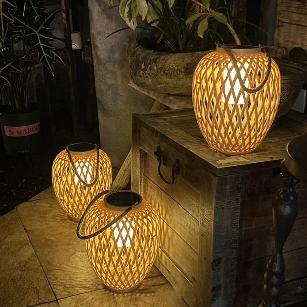 Solar Bamboo Weaving Lantern 600 mAh Waterproof Chinese Lantern Lights LED Garden Decorative Light Warm Light