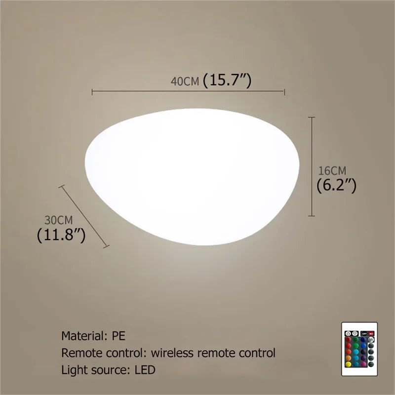 Solar Garden Lights Led Modern Creative White Stones Shape Waterproof IP65 with Remote Control Decor Home Courtyard Lawn Lamp