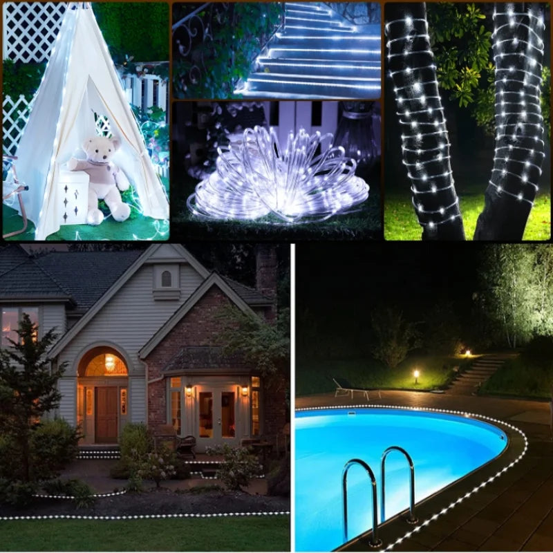 12m/7m Solar String Lights Garden Waterproof Tube Rope Lamp Christmas Garland Lights For Outdoor Holiday Decoration Lighting