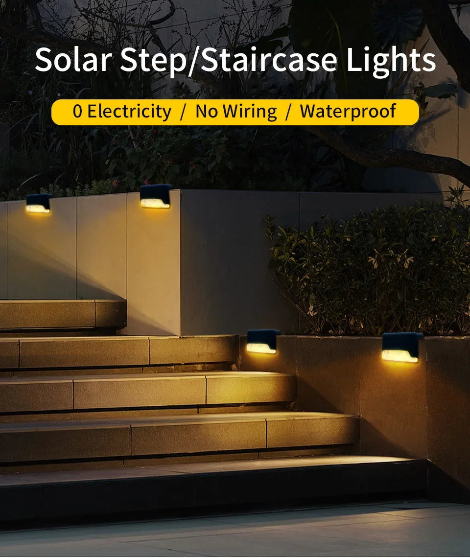 1-8 Pack Led Solar Step Lights Outdoor Fence Garden Lamp for Stairs Yard Patio Pathway Deck 3 Colors Waterproof RGB Sunlight