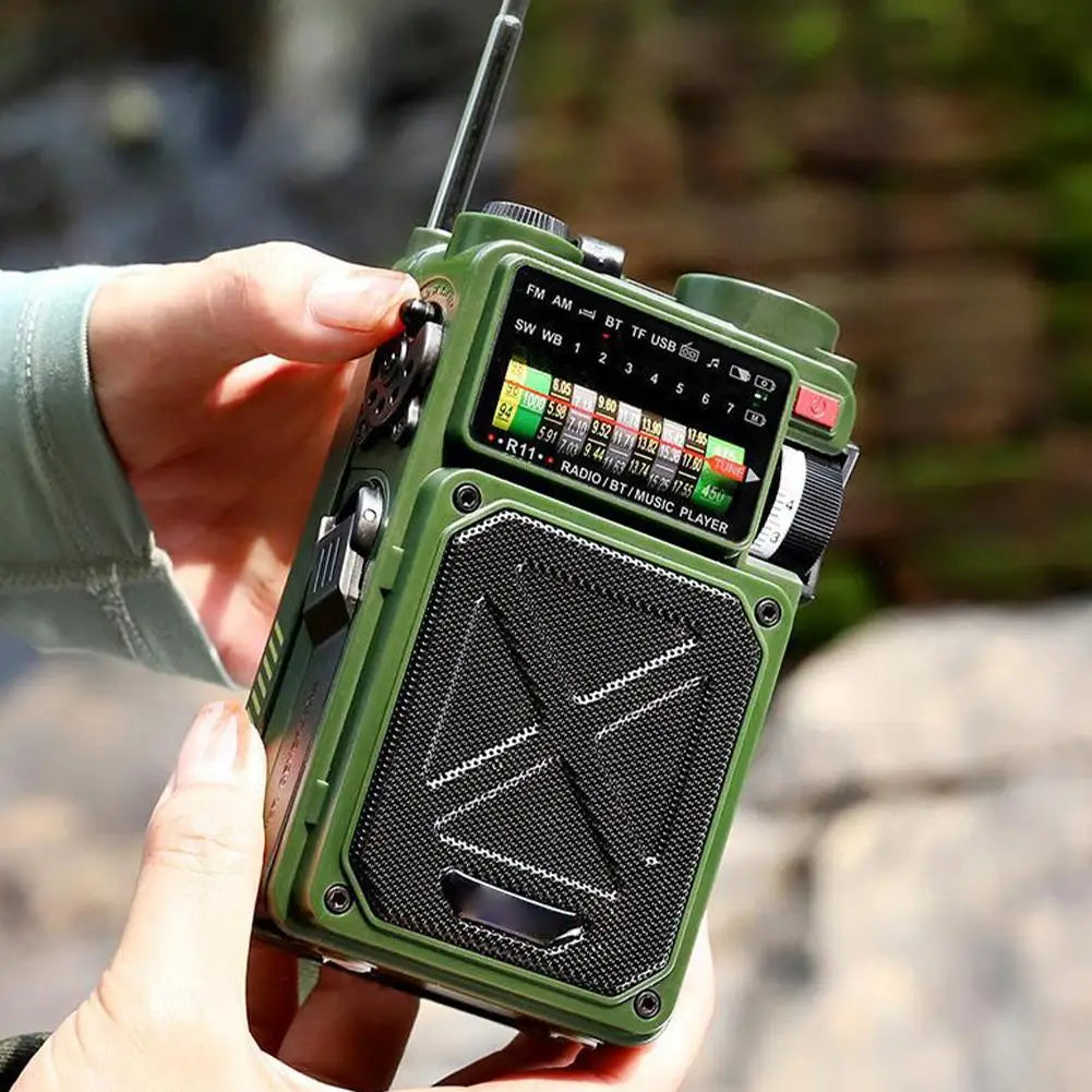 Portable Bluetooth Solar Radio USB Playback TF Card Solar Power Bank Hand-cranked Flashlight Full-band Radio Camping Accessories