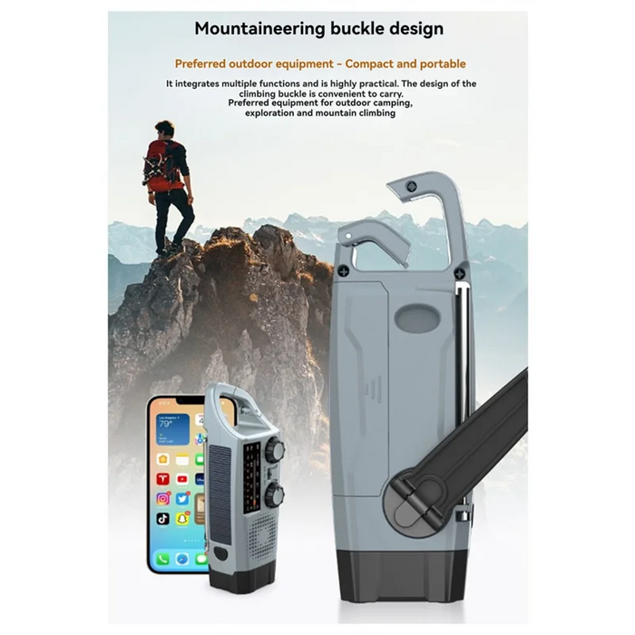 B50B-Multi-Function Solar Emergency Radio With AM/FM/WB Bands Large Flashlight Hand-Crank Generator Portable Phone Charger SOS A