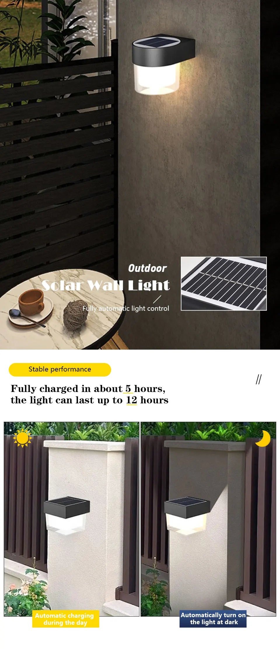 Solar LED Wall Lights Outdoor Solar Lamp Solar Powered Sunlight Street Light Garden Courtyard Waterproof Wall Light