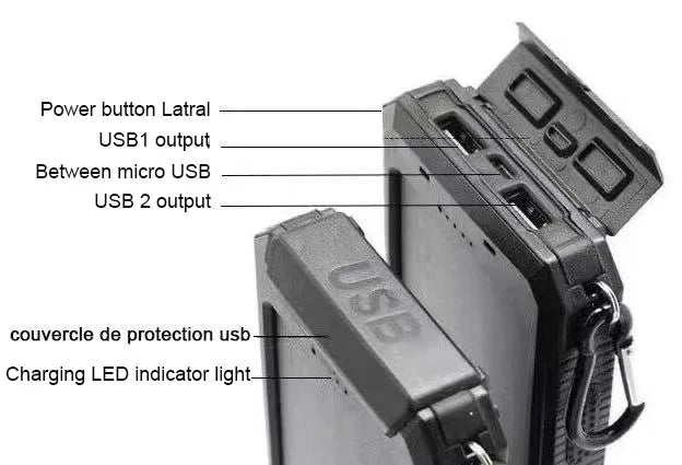 200000mAh Large Capacity Solar Power Bank New Portable With Lanyard Compass External Battery Outdoor Camping Charging Powerbank