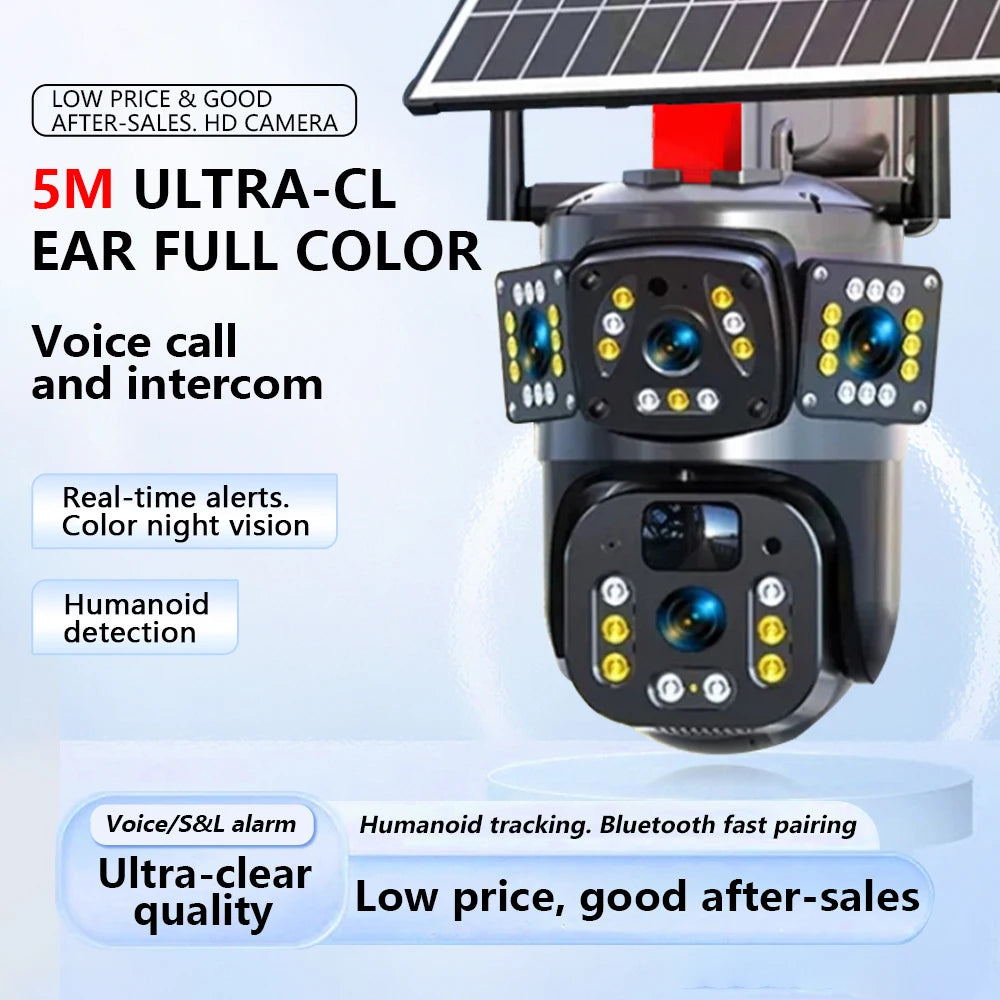 Solar Camera wifi V360PRO Three Eyes and Two Pictures Outdoor Solar Closed Circuit PTZ Camera 1080P