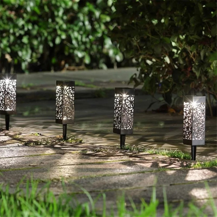 New 2/4/6pcs Solar Garden Light Waterproof Hollowing Out Patio Pathway Lawn Landscape Lamps Home Decoration Outdoor Solar Lights