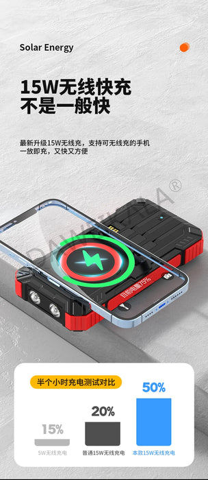 Solar panels Power bank Wireless charging solar phone charger 68000mAh with outdoor lighting Phone Charger 15W Wireless charging