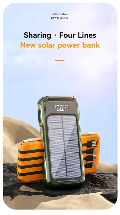 4-in-1 Solar Power Bank Built-in-cables 100000mAh High Capacity Charger Fast Charging Intelligent Digital Display Battery 2025