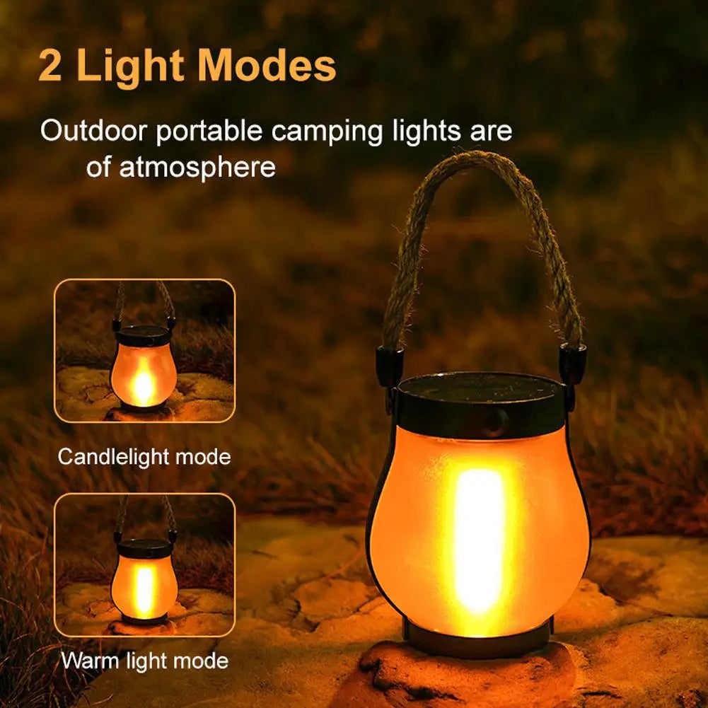 Solar Flame Lights Solar Powered Garden Lantern Flickering LED Light Decorative Yard Decor with Rope Rechargeable Camping Lamp