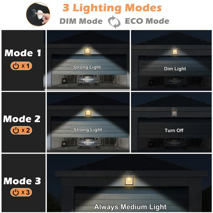 Solar Wall Lights Outdoor Waterproof 3 Modes Motion Sensor Porch Sconces Wall Mounted Light With Metal Frame Glass Shades Shed