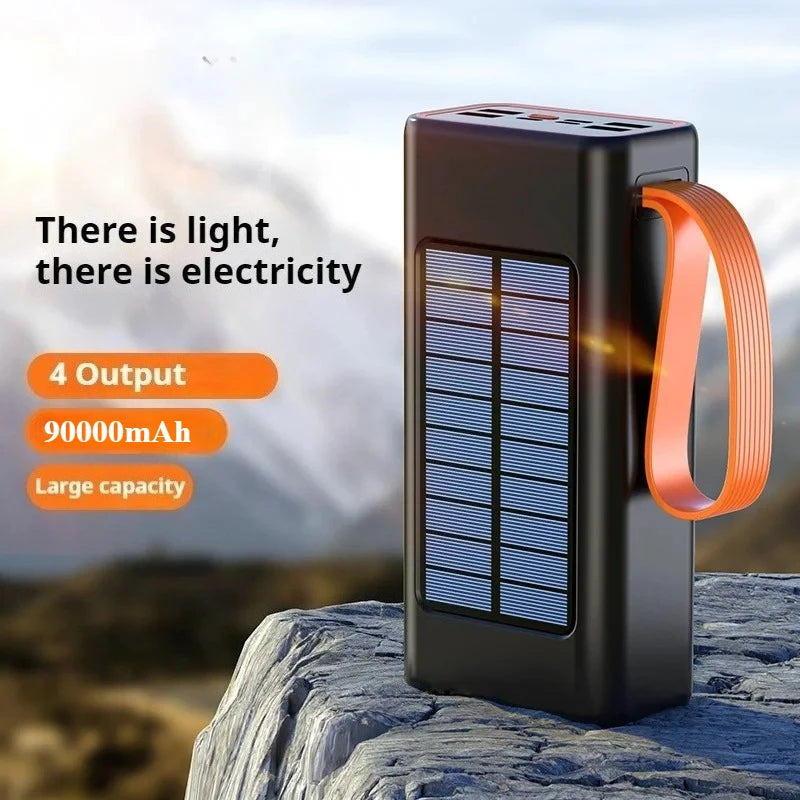 90000mAh Large Capacity Portable Power Bank with Solar or Camping Light Function Fast Charging External Backup Battery