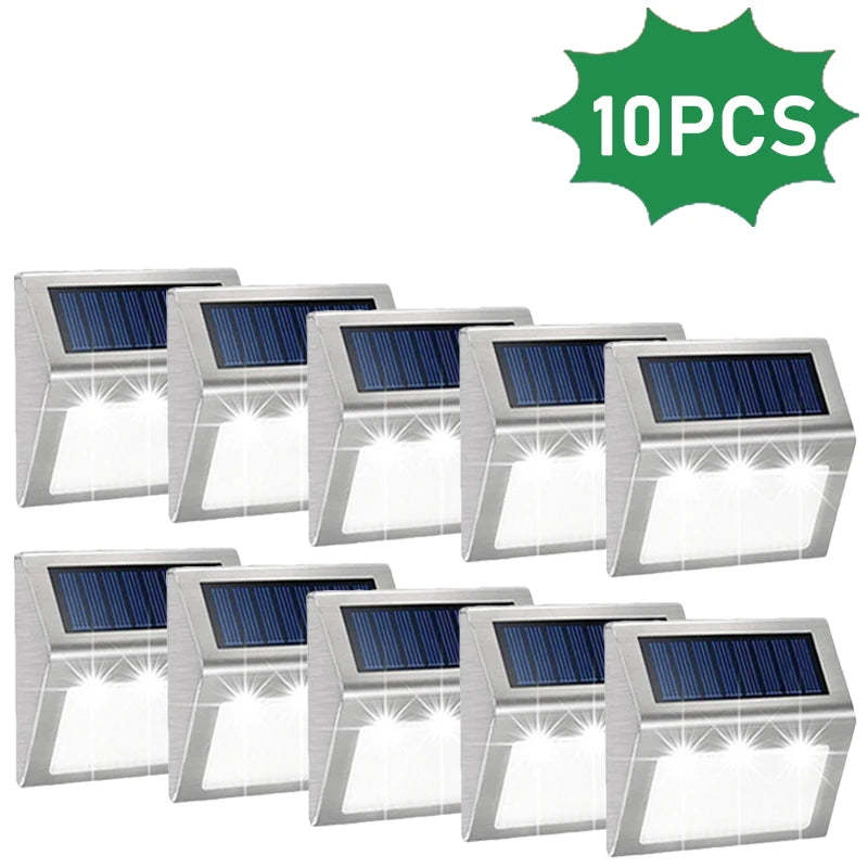 Solar Powered Deck Lights Waterproof Light Stainless Steel Security Wall Lamps for Step Walkway Patio Garden Pathway