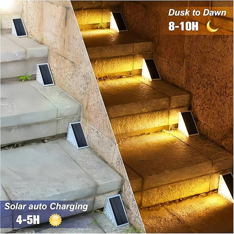 Outdoor Solar Step Lights Warm White IP67 Waterproof Auto on Decoration Deck Light for Stair Patio Yard Driveway Porch