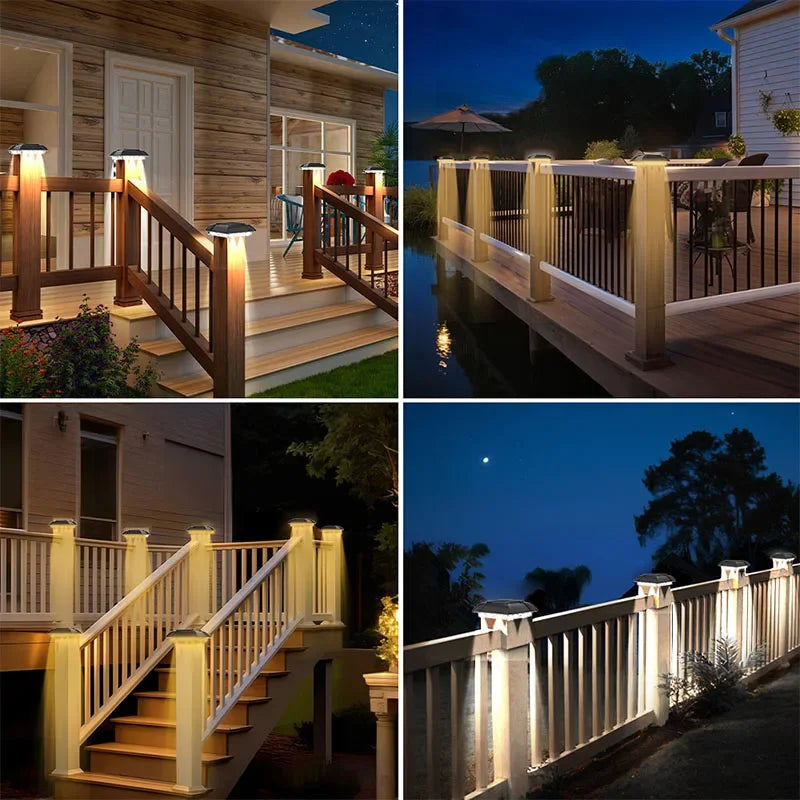 1/4 PCS LED Solar Fence Light Outdoor Waterproof Solar Light Garden Yard Fence Column Decorative Lighting for 4 Inch Wood Posts