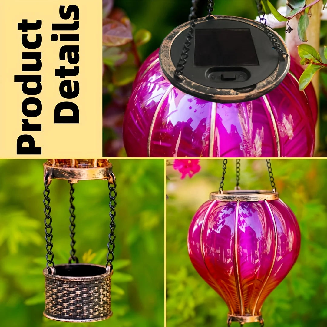 Solar Gradient Heat Balloon Hanging Light Waterproof Outdoor Garden Decor Flickering Flame Solar Lights for Lawn Porch Tree Yard