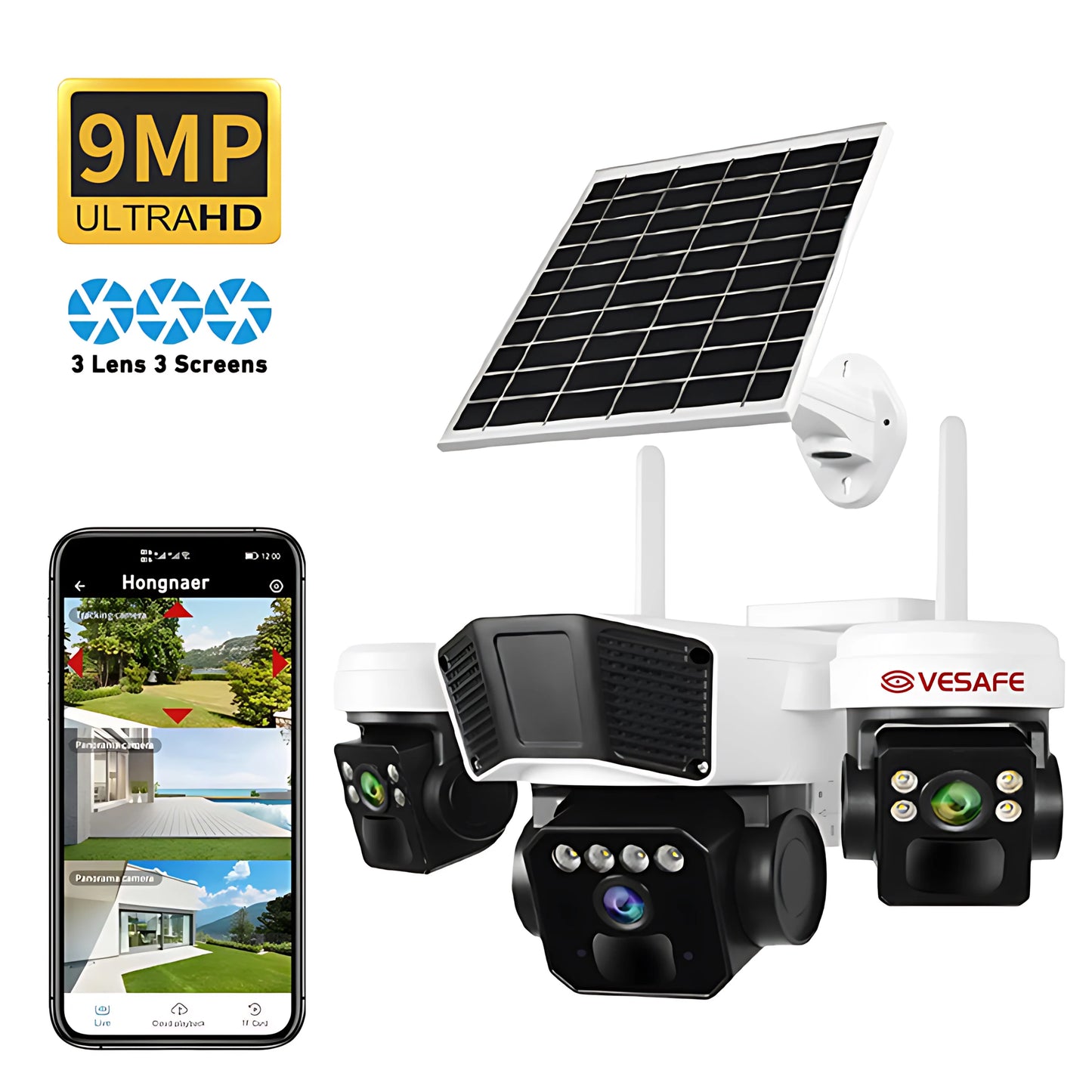 12MP Solar Powered Wireless Surveillance IP 4G Sim Card Camera O-KAM Pro 6K 3 lens Security Outdoor Solar Waterproof CCTV Camera