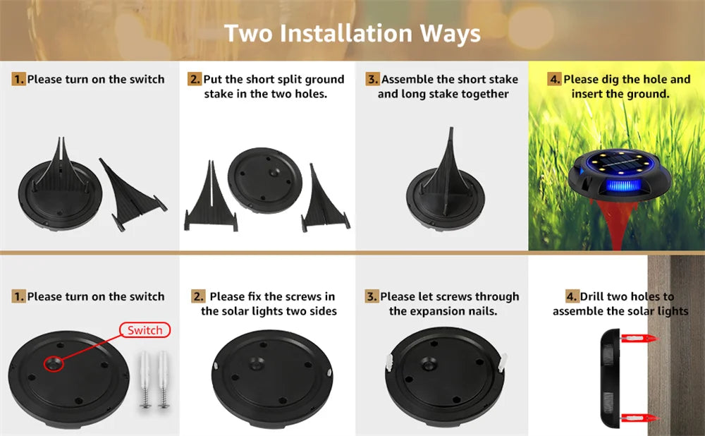 Super Bright Solar Powered Ground Lamp Outdoor Patio Light Waterproof Garden Lawn Decorative Stairway Step Lamp Night Light
