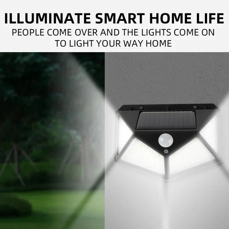 100LED Solar Lamp Wall Light Outdoor Lampwaterproof Motion Sensor Solar Indugtion for Garden Railing Yard Decorative Lamp