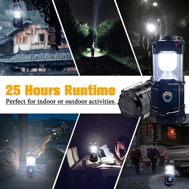Rechargeable Solar Power LED Telescopic Flashlight Portable Emergency Camping Lantern For Outdoor Hiking Tent Handing Light