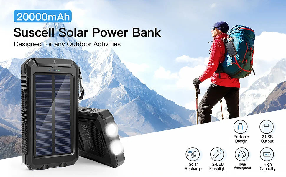 Xiaomi Solar Power Bank 50000mAh Portable Charging Poverbank External Battery Charger Strong Light LDE Light for iphone Huawei