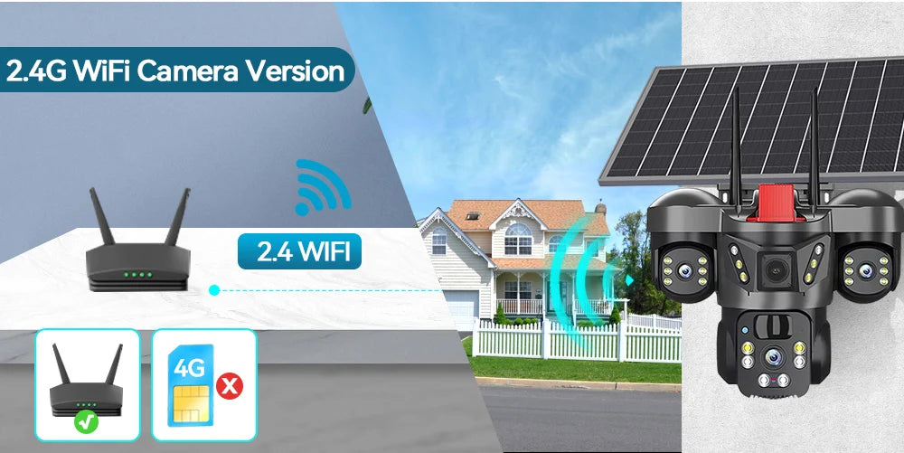 Wireless WiFi Solar Camera Three Lens Three Screen 4G Sim Card Solar Cam Human Detection Outdoor Solar Surveillance V380
