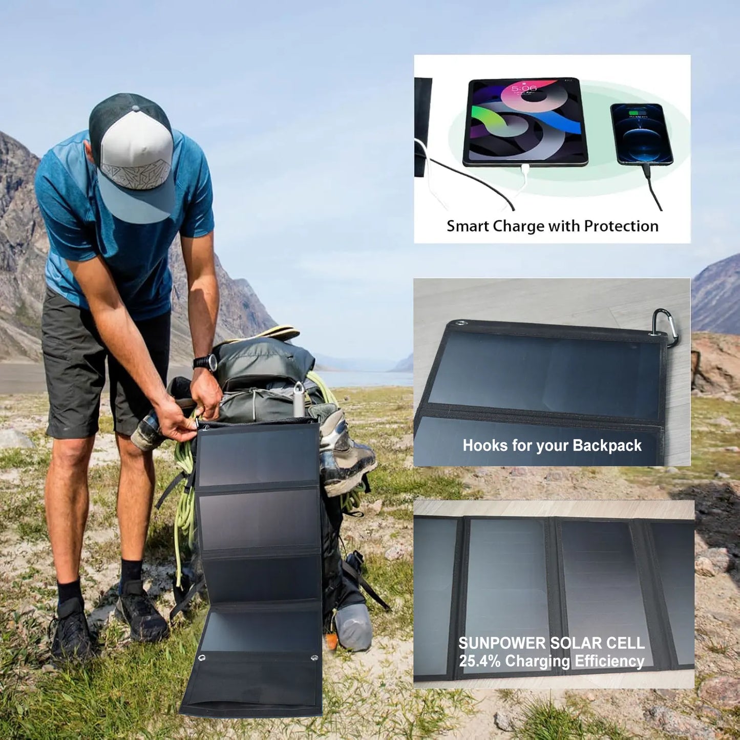 28W Folding Solar Panel 2 USB Ports Portable Solar Panel Phone Charger with SunPower Solar Cell for mobilephone Camping Hiking
