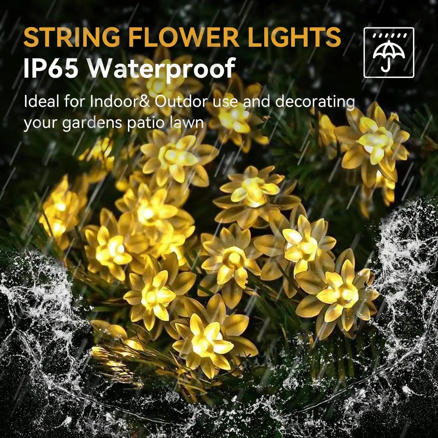 Solar flower String Lights Outdoor Waterproof, 8 Modes Lotus flower sharp Outdoor Solar Powered String Lights for Patio