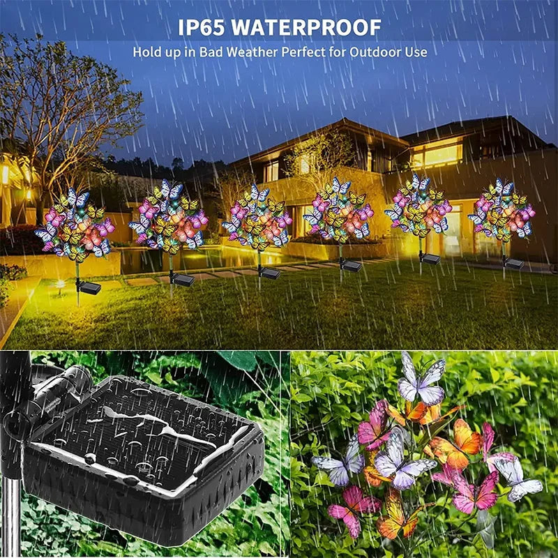 Solar Outdoor Lights Butterfly Flower Garden Fairy Lights Christmas Decorations 2025 Lawn Tree Landscape Lamp Yard Path Ornament