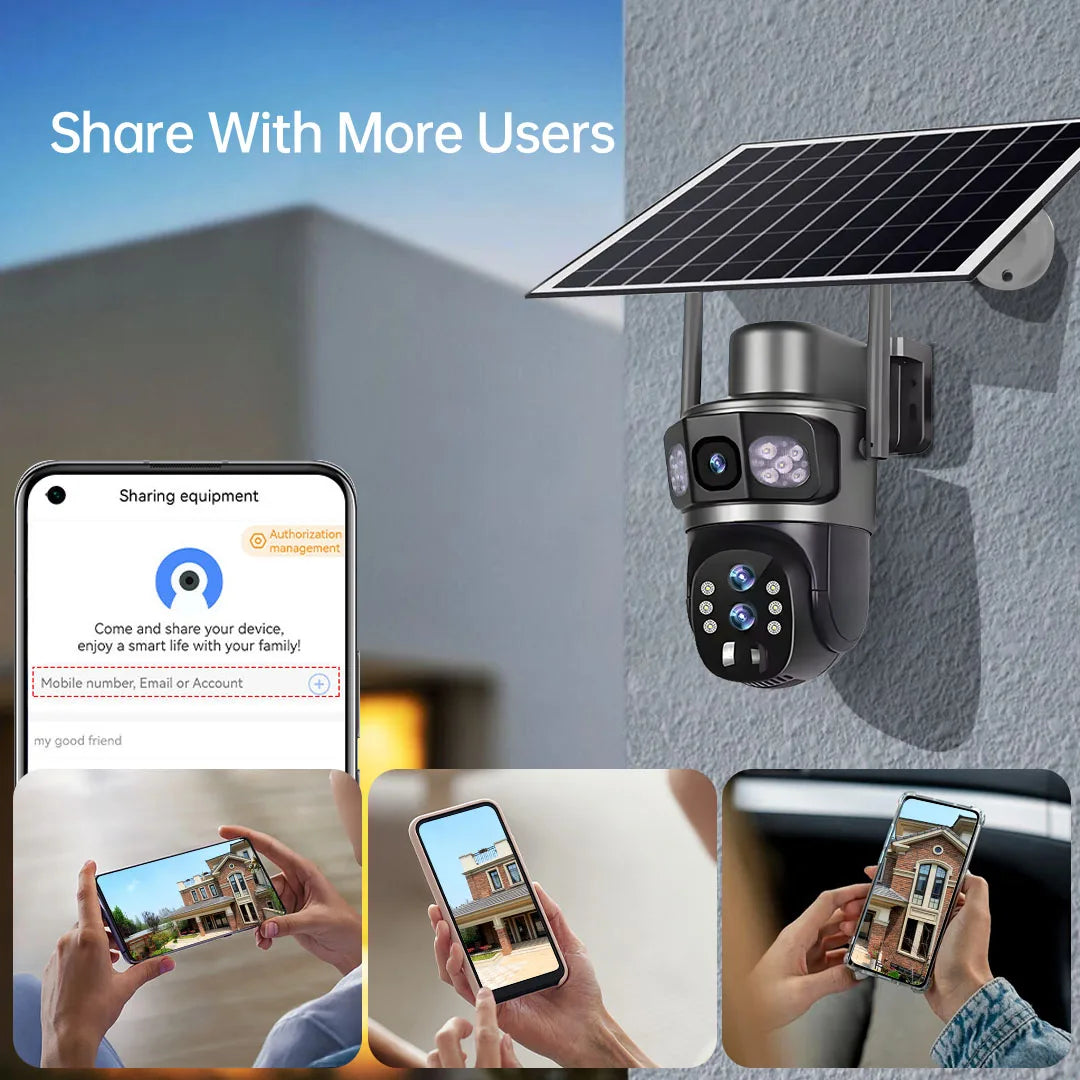 Solar Camera 4G Sim Three Screens 10X Zoom 6K 12MP Outdoor Surveillance Tracking Wireless Security Cameras Cctv Solar Power Cam