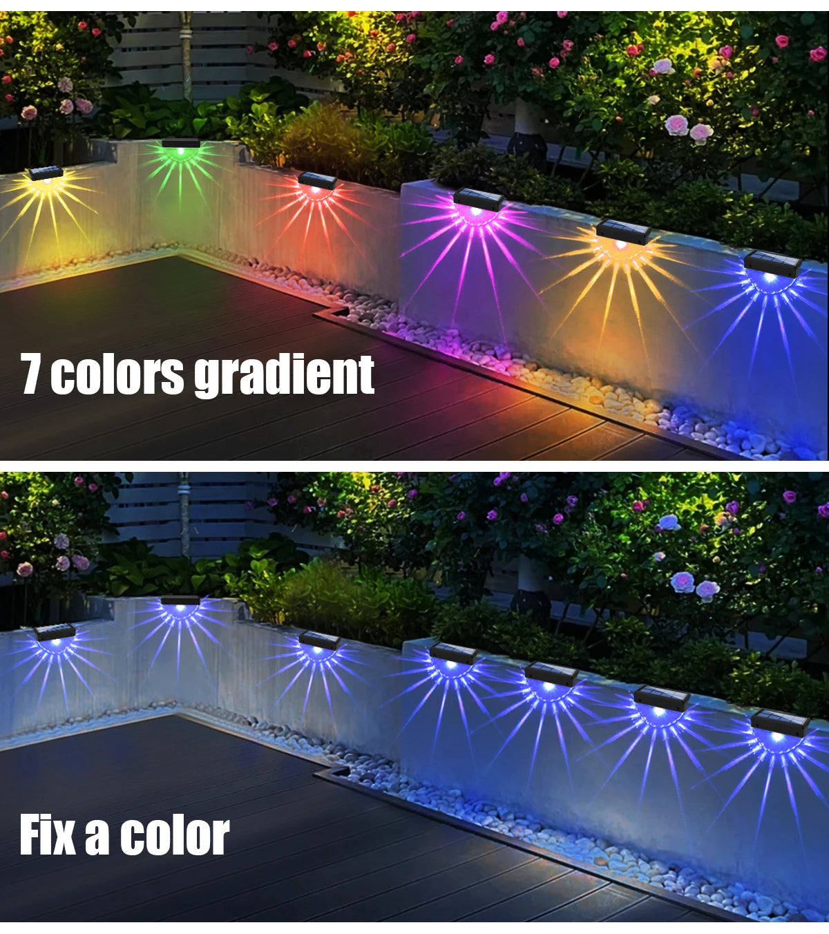 Solar Deck Lights Outdoor Waterproof LED Lights for Patio Stairs Yard Garden Pathway Step and Fences Warm White/Color Changing