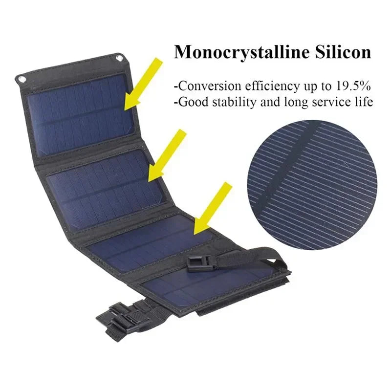 70/40W Foldable Solar Panel 5V USB Portable Battery Charger for Cell Phone Outdoor Waterproof Power Bank for Camping Accessories