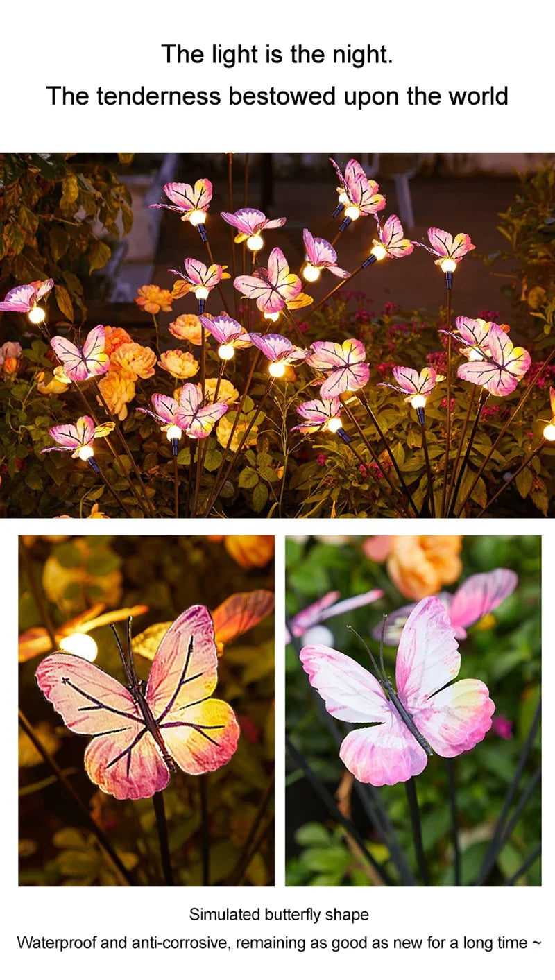 Solar Butterfly LED Fairy Lights Outdoor Waterproof Firefly String Lights For Garden Lawn Yard Decor Wedding Party Warm White